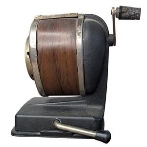Vintage Boston Standard Hand Crank Pencil Sharpener Desk Mount Metal Woodgrain